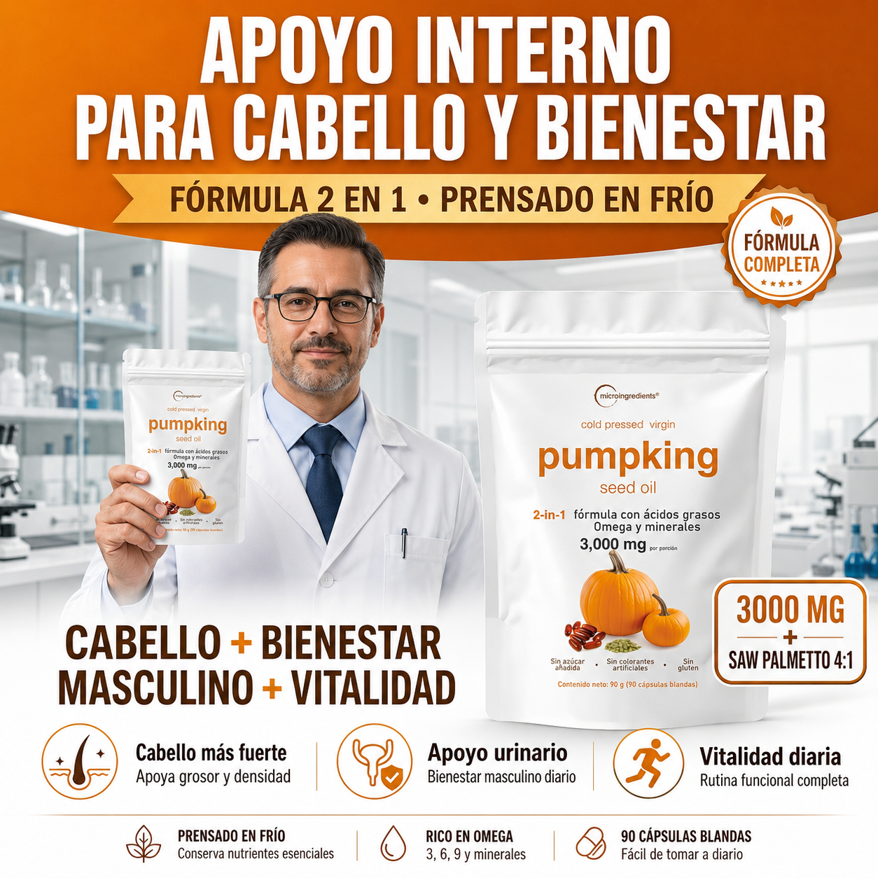 Cápsulas de Aceite de Semillas de Calabaza, 3000mg por Porción, 180 Cápsulas