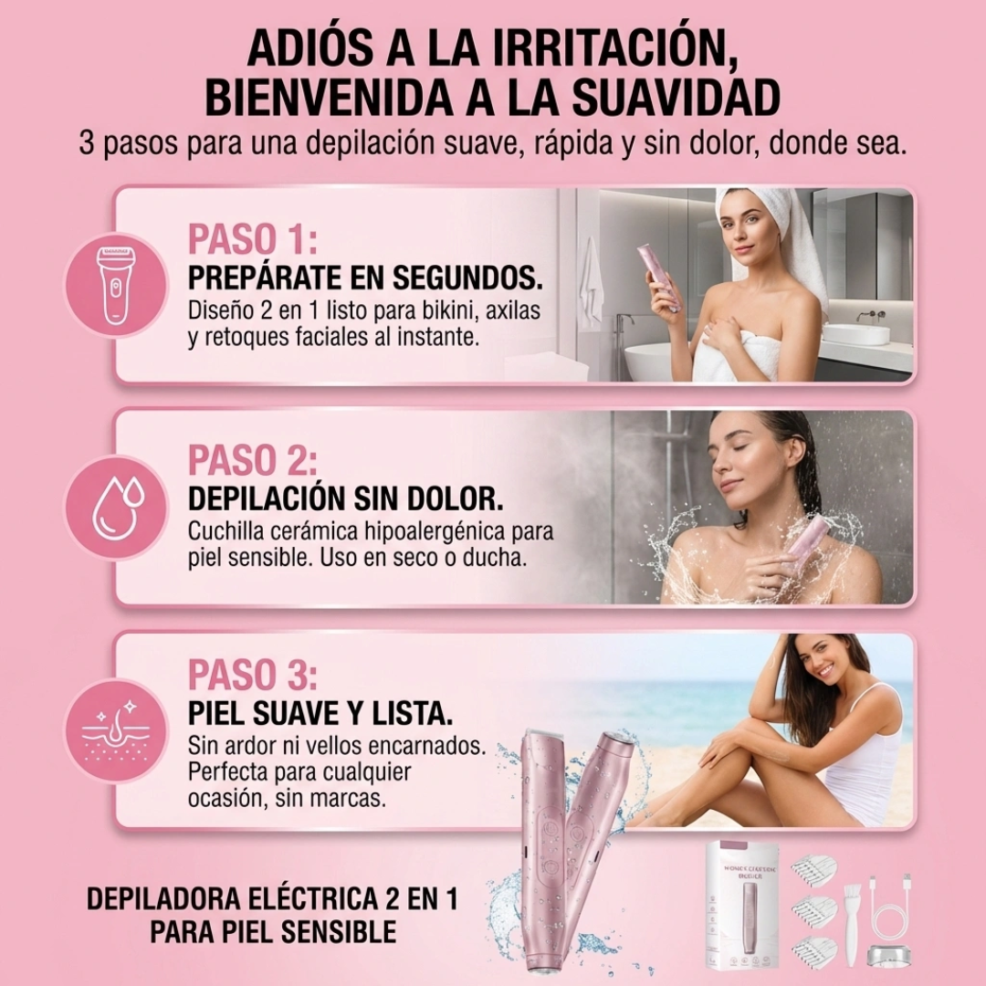 Depiladora Eléctrica Multifuncional 2 en 1 Recargable Recortadora de Bikini para Mujer