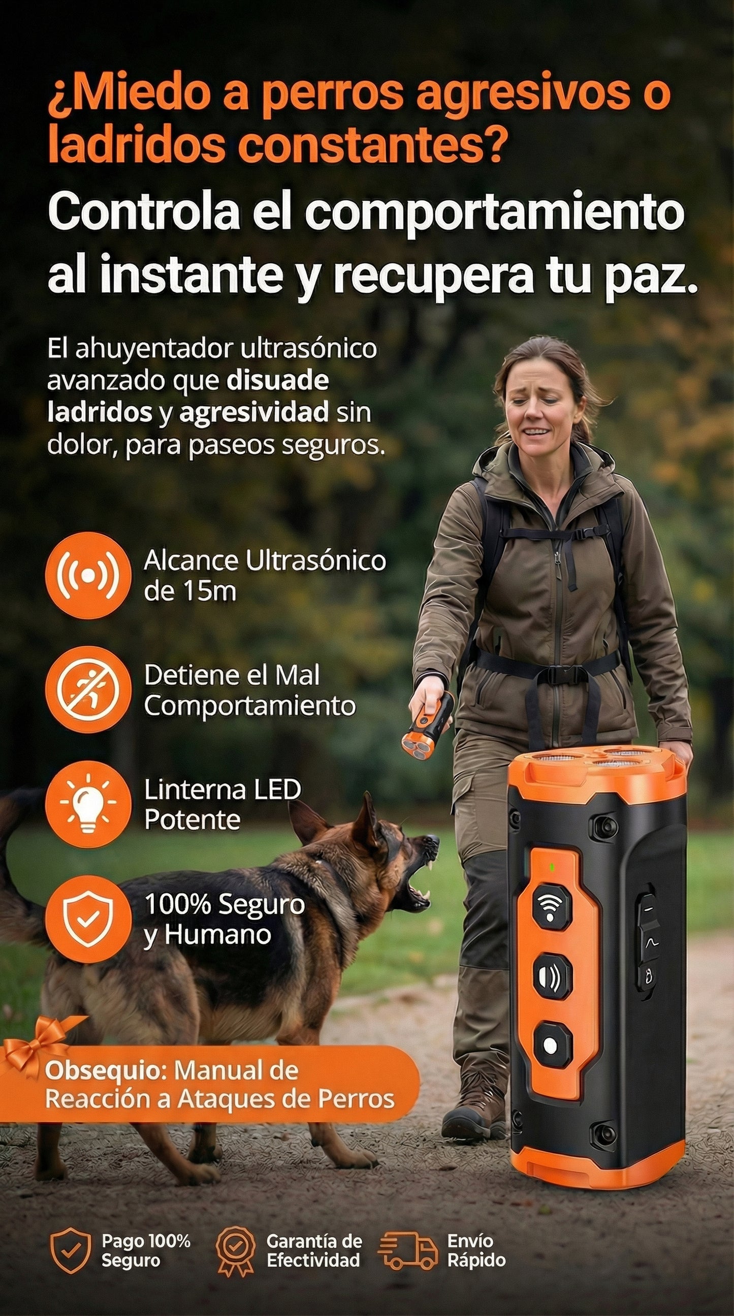 Ahuyentador de perros ultrasónico de uso seguro para caninos