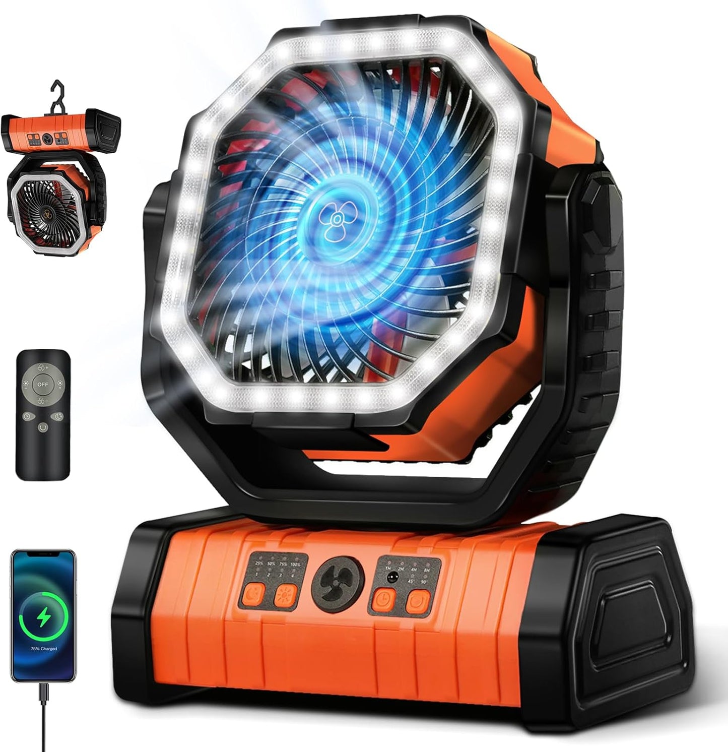 Ventilador Rotacional Portatil, Estación de Carga y Linterna. ⚡ de 20000mAh
