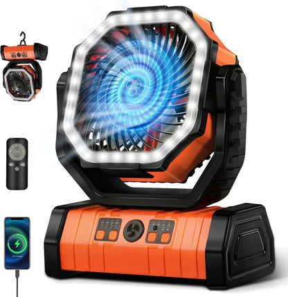 Ventilador Rotacional Portatil, Estación de Carga y Linterna. ⚡ de 20000mAh