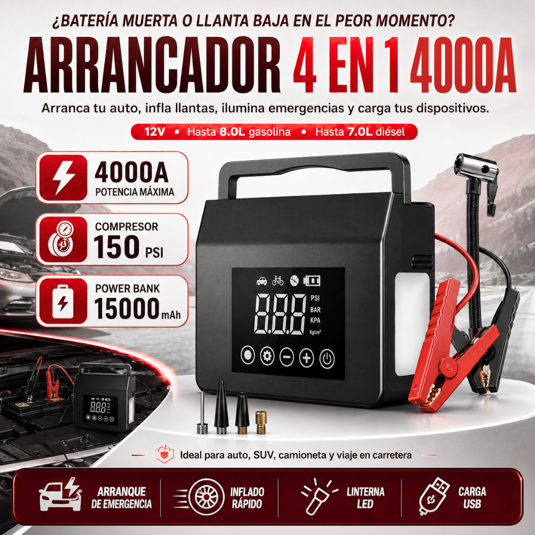 Arrancador de Autos Multifuncional 4000 A