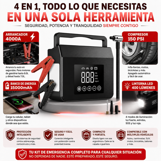 Arrancador de Autos Multifuncional 4000 A
