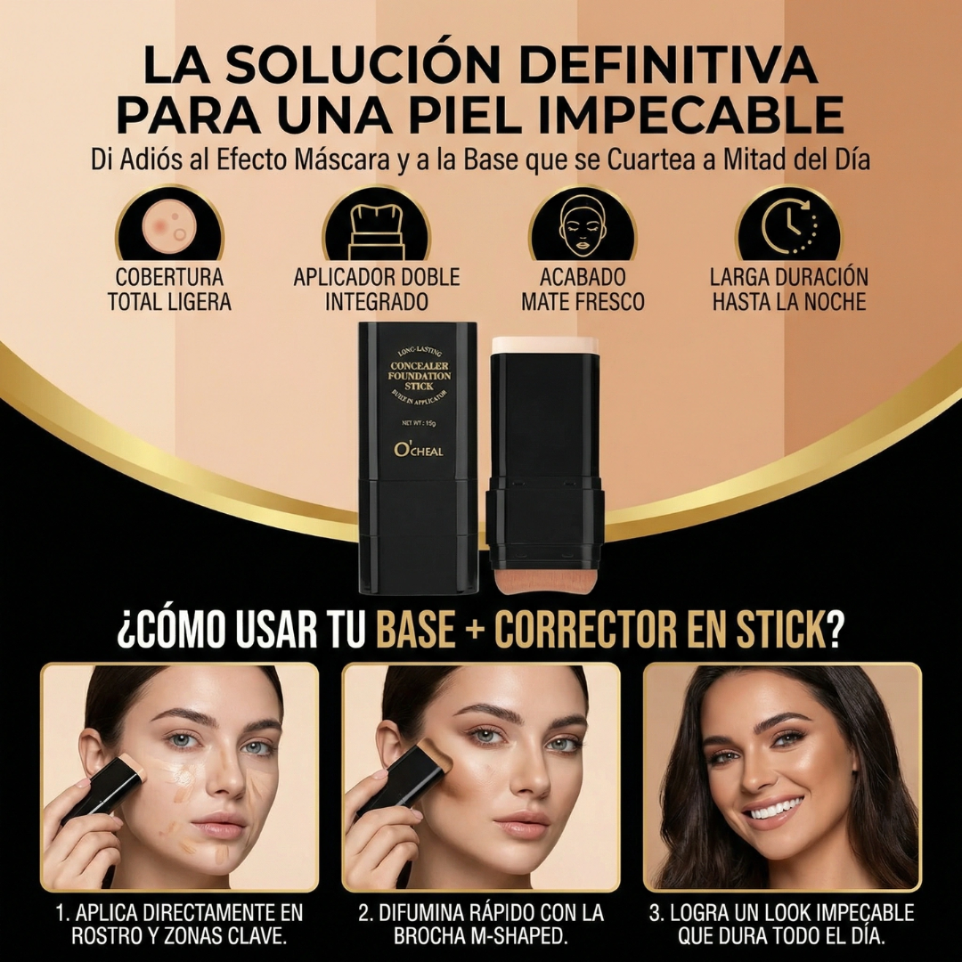 Base y Corrector Facial Maquillaje con Aplicador - Larga Duración (12 horas)