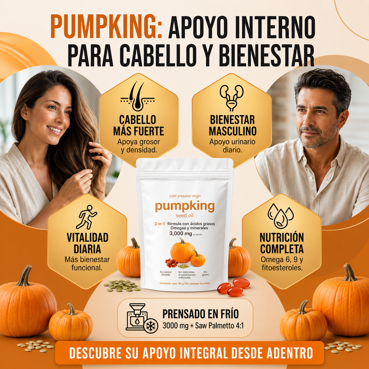 Cápsulas de Aceite de Semillas de Calabaza, 3000mg por Porción, 180 Cápsulas