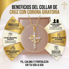 Colgante para Gargantilla de Cruz y Corona Laminado en Oro 18 Kilates