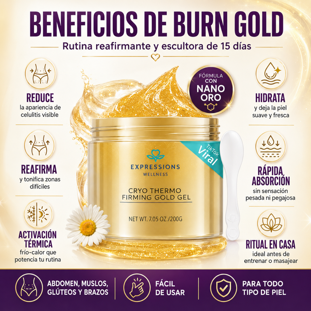 Crema de Masaje Reafirmante y Escultora para Celulitis Burn Gold uso de 15 días
