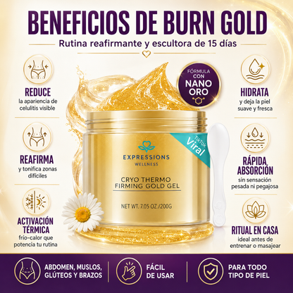 Crema de Masaje Reafirmante y Escultora para Celulitis Burn Gold uso de 15 días