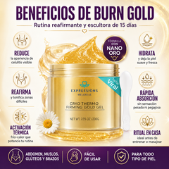 Crema de Masaje Reafirmante y Escultora para Celulitis Burn Gold uso de 15 días