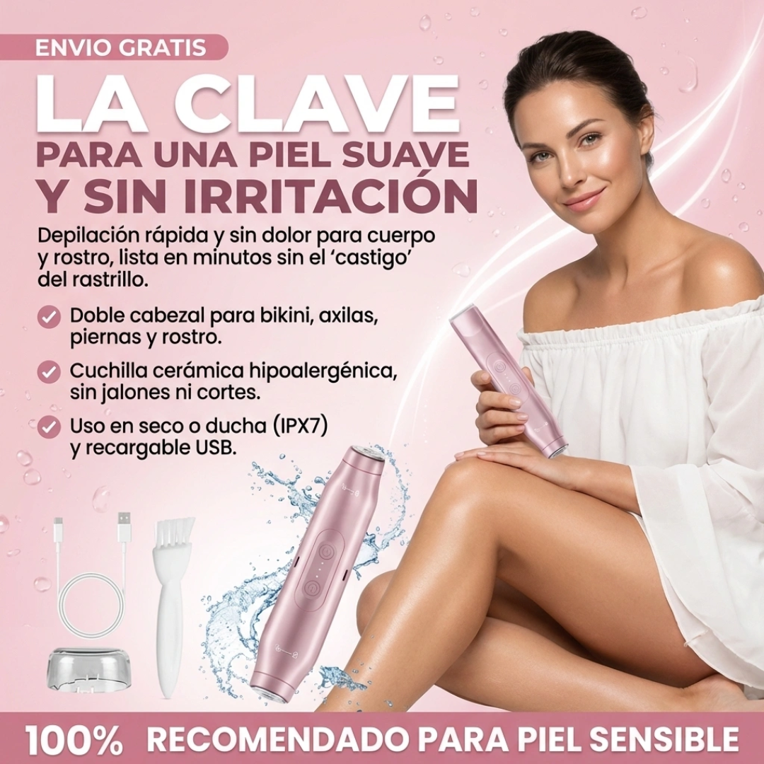 Depiladora Eléctrica Multifuncional 2 en 1 Recargable Recortadora de Bikini para Mujer