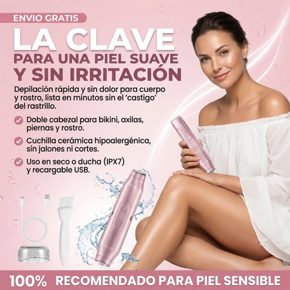 Depiladora Eléctrica Multifuncional 2 en 1 Recargable Recortadora de Bikini para Mujer
