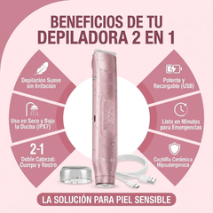Depiladora Eléctrica Multifuncional 2 en 1 Recargable Recortadora de Bikini para Mujer