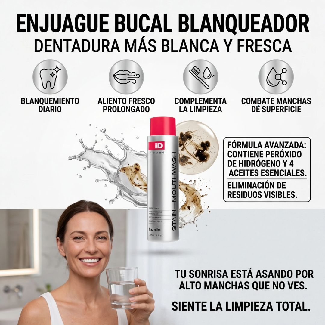 Enjuague Bucal Blanqueador de Manchas, Elimina la Suciedad para un Aliento Fresco
