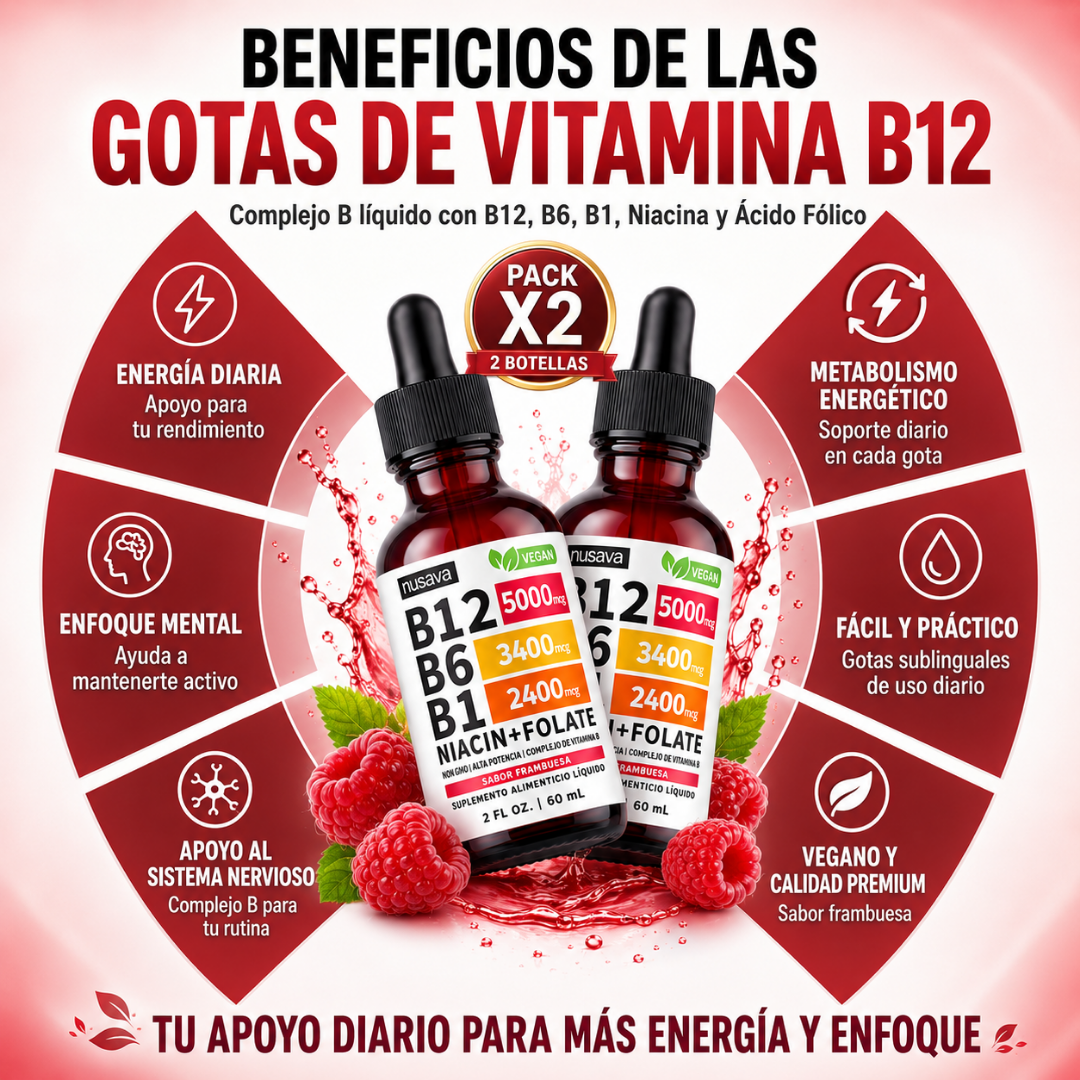 Gotas de Vitamina B12 con B6, B1, Niacina y Ácido Fólico