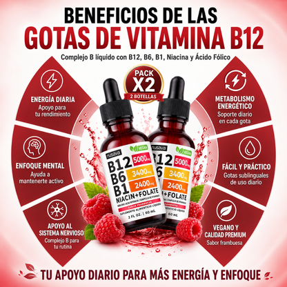Gotas de Vitamina B12 con B6, B1, Niacina y Ácido Fólico
