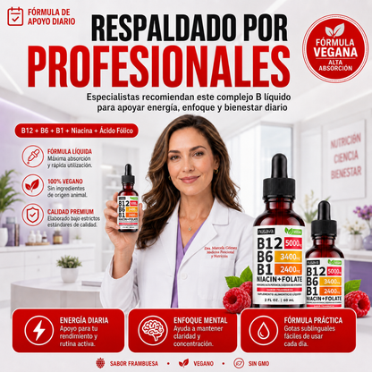 Gotas de Vitamina B12 con B6, B1, Niacina y Ácido Fólico
