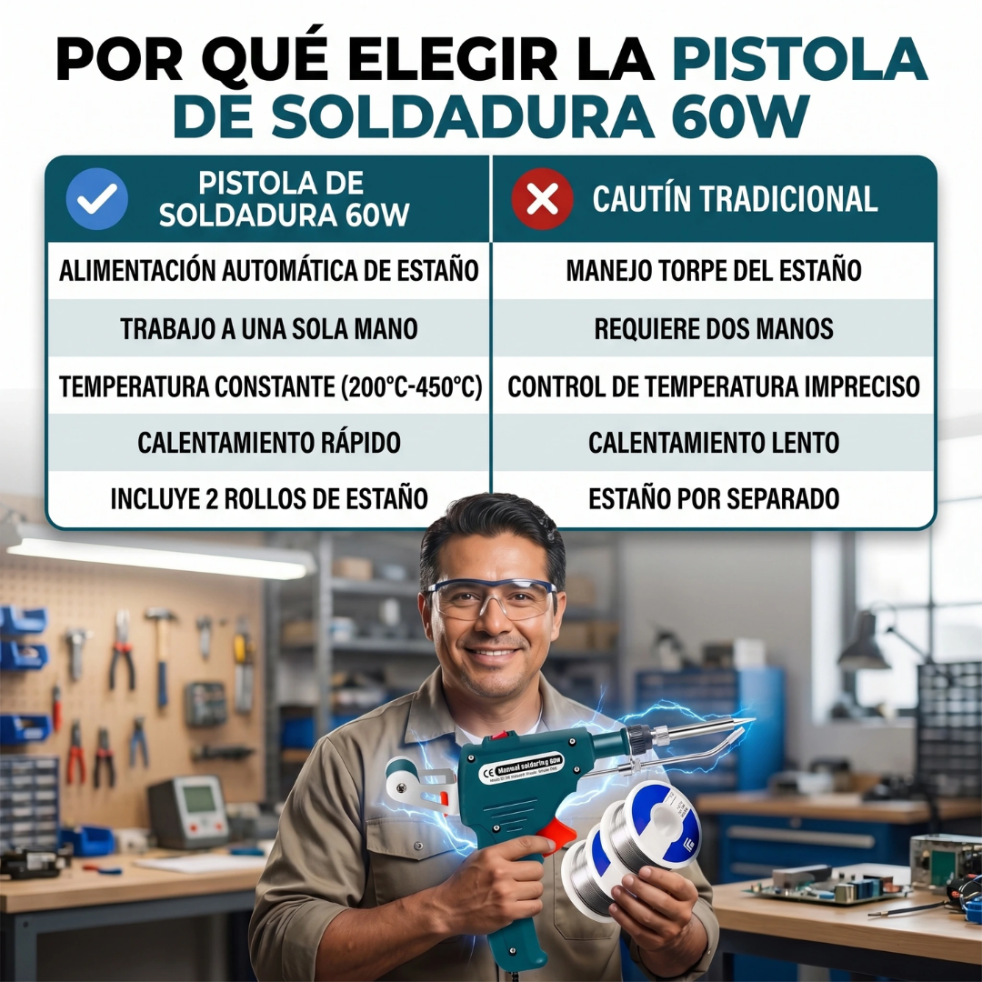 Pistola de Soldadura Eléctrica 60W + 2 rollos de estaño