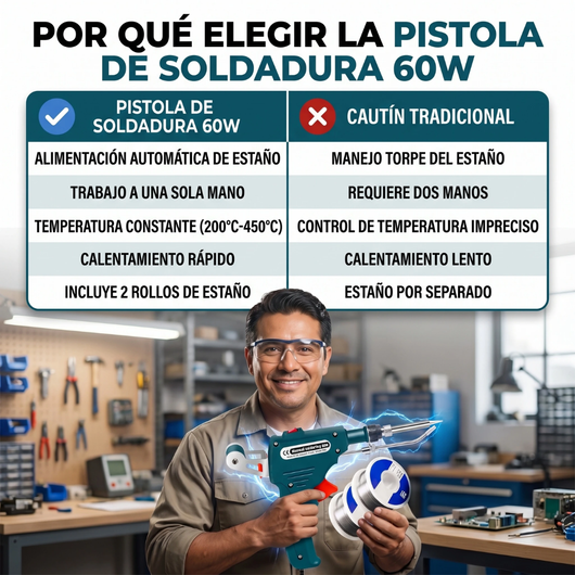 Pistola de Soldadura Eléctrica 60W + 2 rollos de estaño