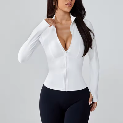 Chamarra deportiva con cremallera y cuello levantado