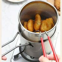 stainless steel fryer with French fries and chicken wings, household small oil pot with filter screen, Tianfu Luo pot