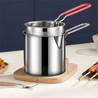 stainless steel fryer with French fries and chicken wings, household small oil pot with filter screen, Tianfu Luo pot