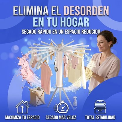 Trípode de Secado de Ropa, Plegable, Ahorro de Espacio, 16 brazos Giratorios, Diámetro de 3.6 pies, 3 Patas para Interiores y Exteriores