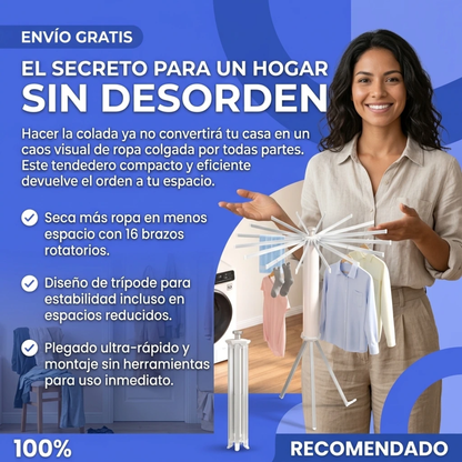 Trípode de Secado de Ropa, Plegable, Ahorro de Espacio, 16 brazos Giratorios, Diámetro de 3.6 pies, 3 Patas para Interiores y Exteriores