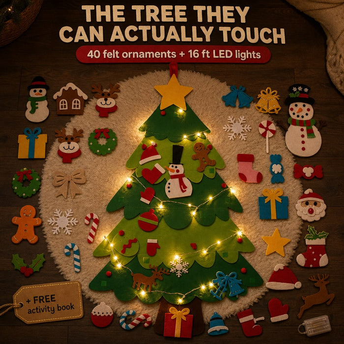 Felt Christmas Tree with 40 Ornaments and LED Lights