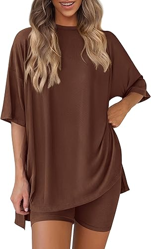 Conjunto de dos piezas para mujer, ropa cómoda y fresca, camisa holgada y pantalones cortos tipo ciclista a juego