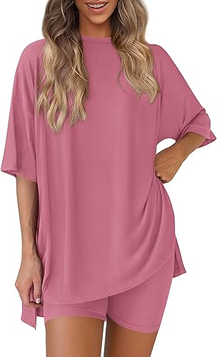 Conjunto de dos piezas para mujer, ropa cómoda y fresca, camisa holgada y pantalones cortos tipo ciclista a juego