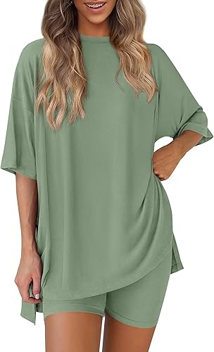 Conjunto de dos piezas para mujer, ropa cómoda y fresca, camisa holgada y pantalones cortos tipo ciclista a juego