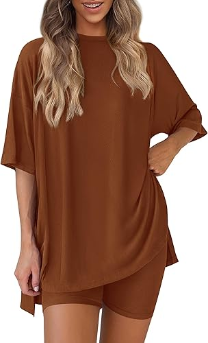 Conjunto de dos piezas para mujer, ropa cómoda y fresca, camisa holgada y pantalones cortos tipo ciclista a juego