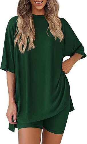 Conjunto de dos piezas para mujer, ropa cómoda y fresca, camisa holgada y pantalones cortos tipo ciclista a juego
