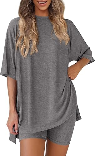 Conjunto de dos piezas para mujer, ropa cómoda y fresca, camisa holgada y pantalones cortos tipo ciclista a juego