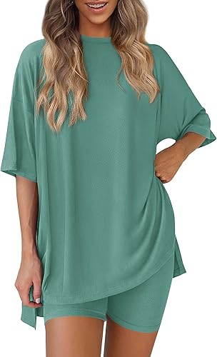 Conjunto de dos piezas para mujer, ropa cómoda y fresca, camisa holgada y pantalones cortos tipo ciclista a juego