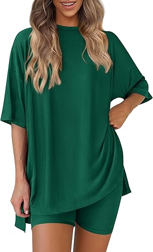 Conjunto de dos piezas para mujer, ropa cómoda y fresca, camisa holgada y pantalones cortos tipo ciclista a juego