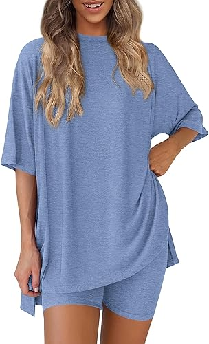 Conjunto de dos piezas para mujer, ropa cómoda y fresca, camisa holgada y pantalones cortos tipo ciclista a juego