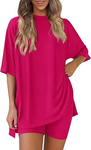 Conjunto de dos piezas para mujer, ropa cómoda y fresca, camisa holgada y pantalones cortos tipo ciclista a juego
