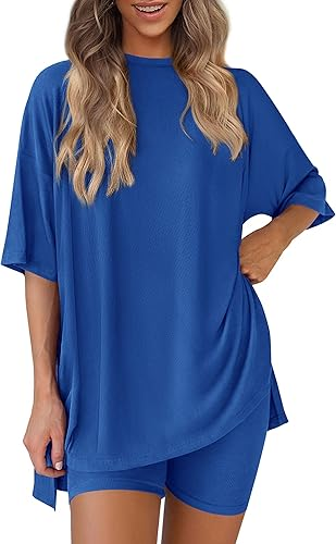 Conjunto de dos piezas para mujer, ropa cómoda y fresca, camisa holgada y pantalones cortos tipo ciclista a juego