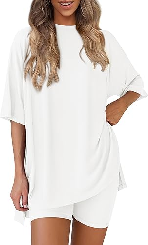 Conjunto de dos piezas para mujer, ropa cómoda y fresca, camisa holgada y pantalones cortos tipo ciclista a juego