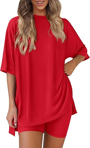 Conjunto de dos piezas para mujer, ropa cómoda y fresca, camisa holgada y pantalones cortos tipo ciclista a juego
