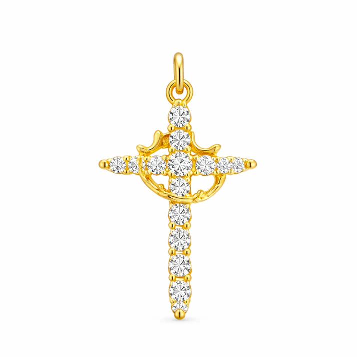 Colgante para Gargantilla de Cruz y Corona Laminado en Oro 18 Kilates