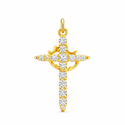 Colgante para Gargantilla de Cruz y Corona Laminado en Oro 18 Kilates