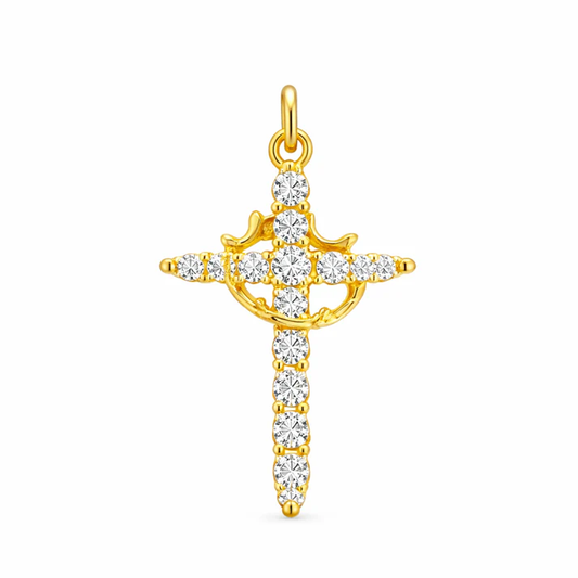 Colgante para Gargantilla de Cruz y Corona Laminado en Oro 18 Kilates