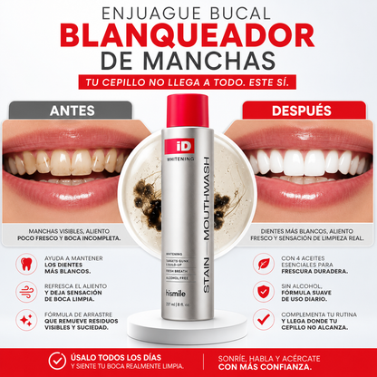 Enjuague Bucal Blanqueador de Manchas, Elimina la Suciedad para un Aliento Fresco