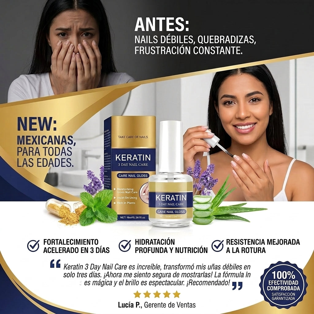 Acondicionador de queratina para uñas, 3 días para una renovación total.