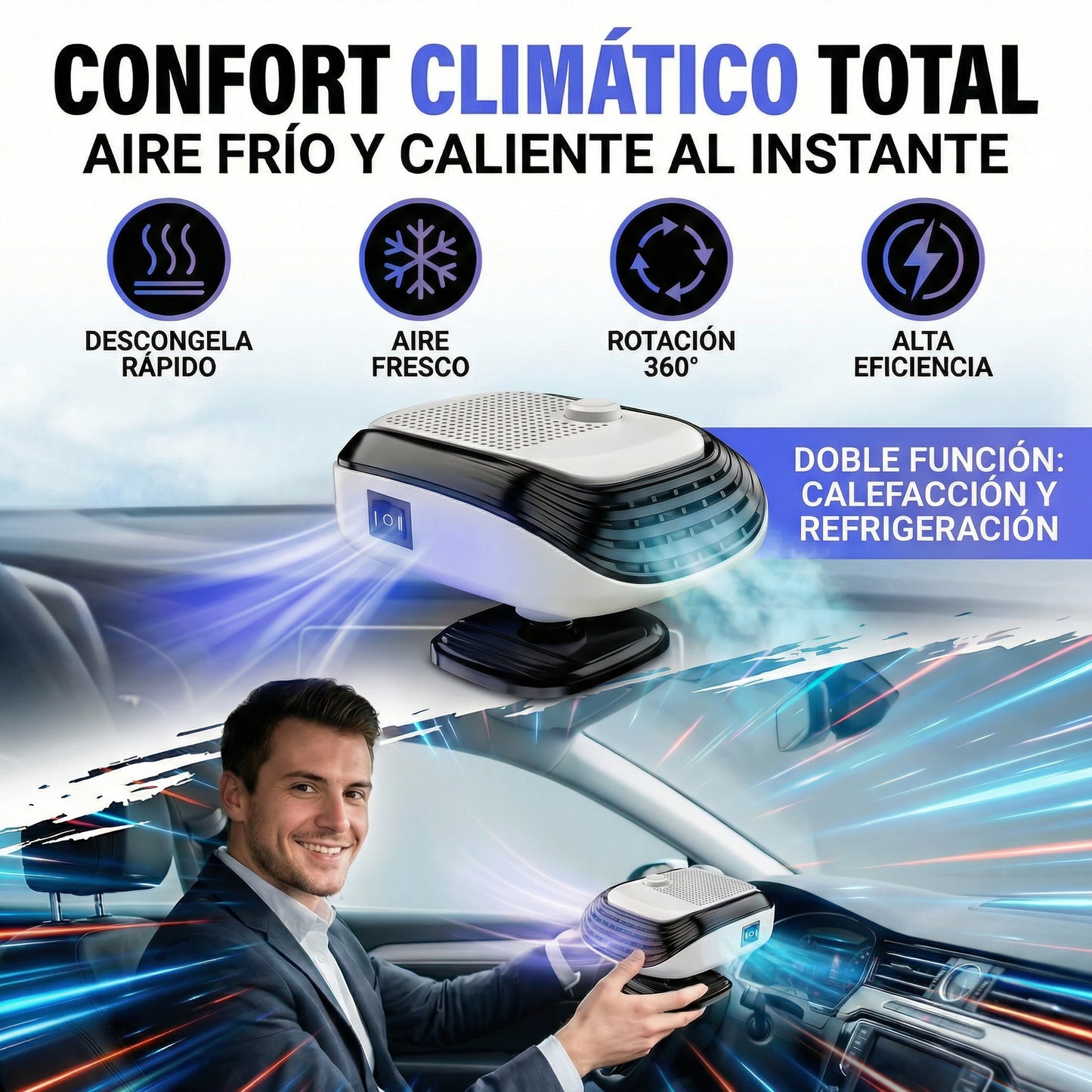Calefactor para carro acondicionador frio y caliente desempañante.