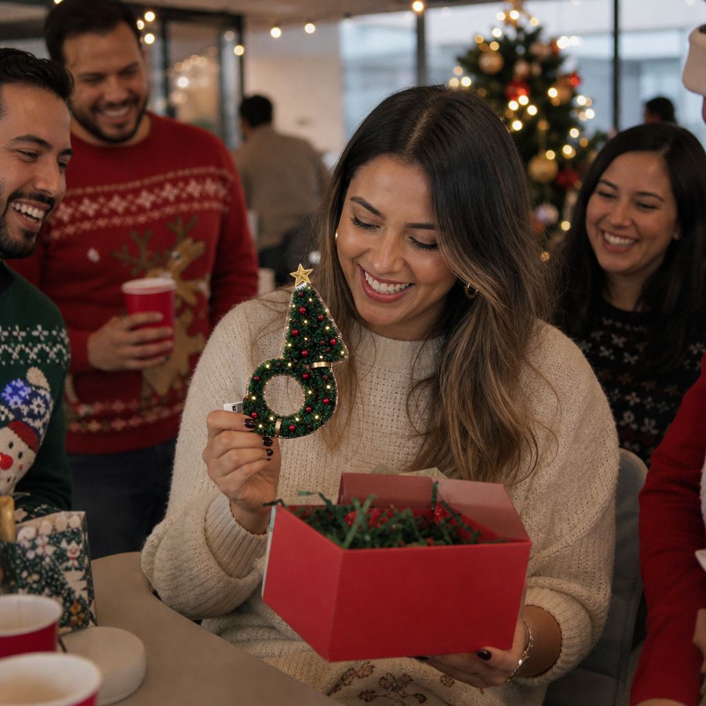 Arbolito proyector en un intercambio navideño
