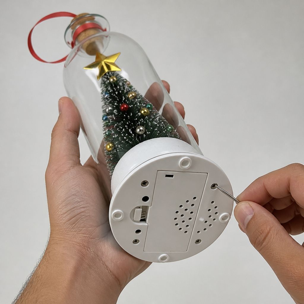 Base del arbolito con el altavoz y el botón para grabar