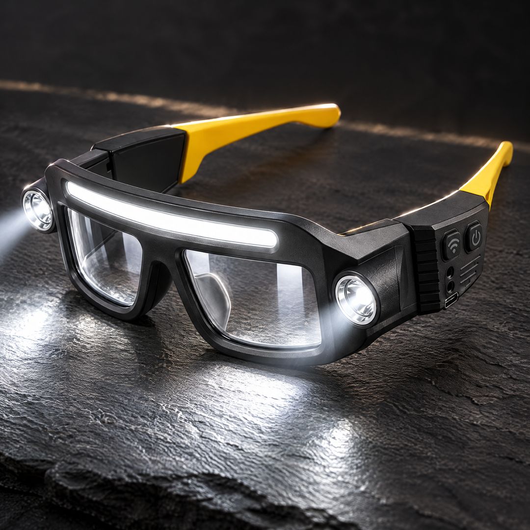 Detalle del sensor, los botones y el foco de las gafas FARO
